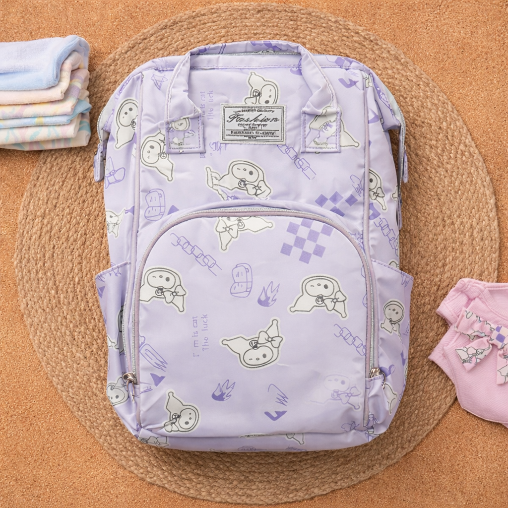 High Quality Multi-Purpose Mother Bag (Multi-Compartment Diaper Bag)-lite purple with white